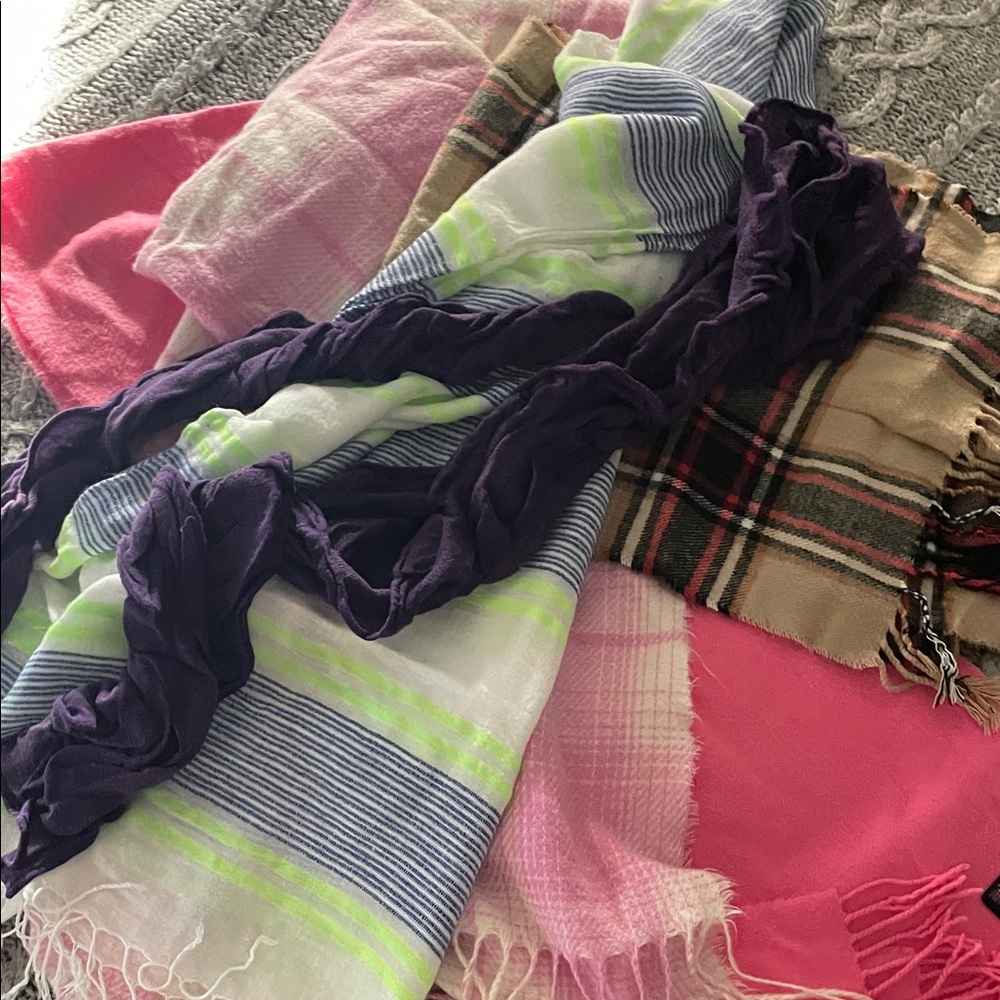 Assorted Colorful Scarves Bundle - Pink, Purple, Beige, Lime, Blue